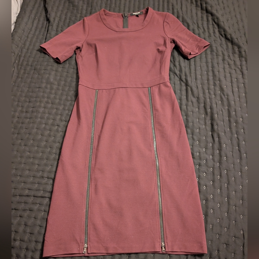 Kenneth Cole Sheath Dress with Zippers Purple Eggplant